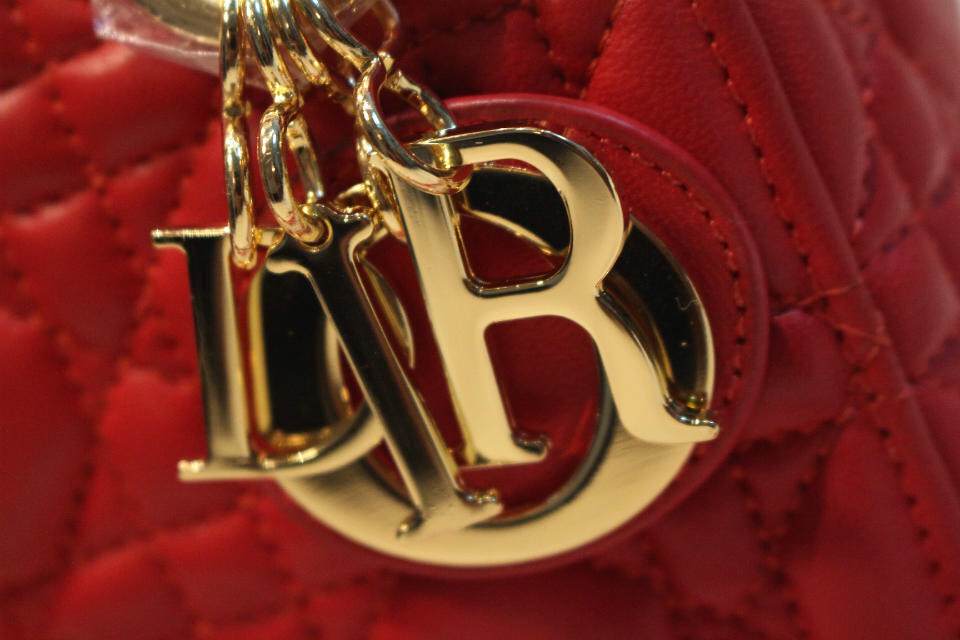 DIOR迪奥深红色金扣三格戴妃包 Dior金属字母配饰 进口羊皮