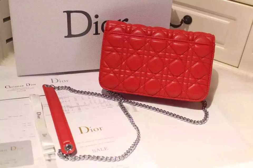 厂家直销 Dior迪奥MISS DIOR MINI 大红色进口原版羊皮链条单肩包21CM