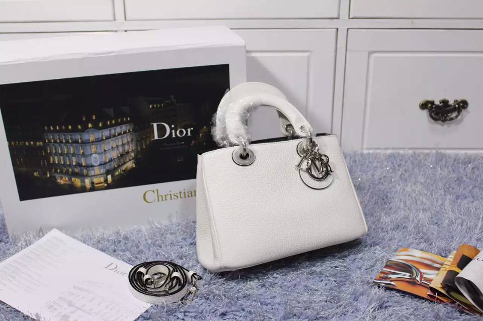 奢侈品包包货源 高仿迪奥女包 Dior Diorissimo Vip小号白色原版荔枝纹牛皮手提包23CM