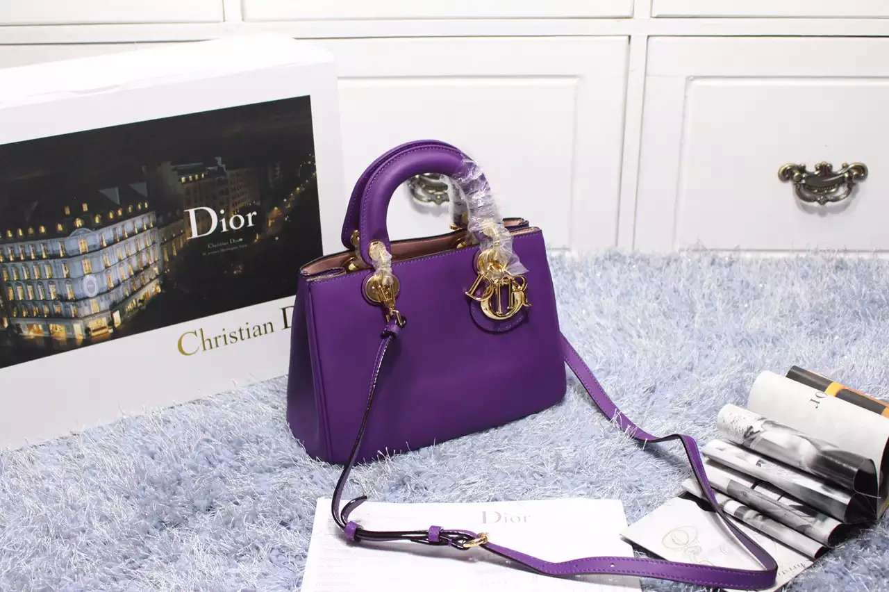 厂家直销 迪奥 Dior Diorissimo小号Vip进口原版顶级平纹牛皮女士手提包23CM 葡萄紫