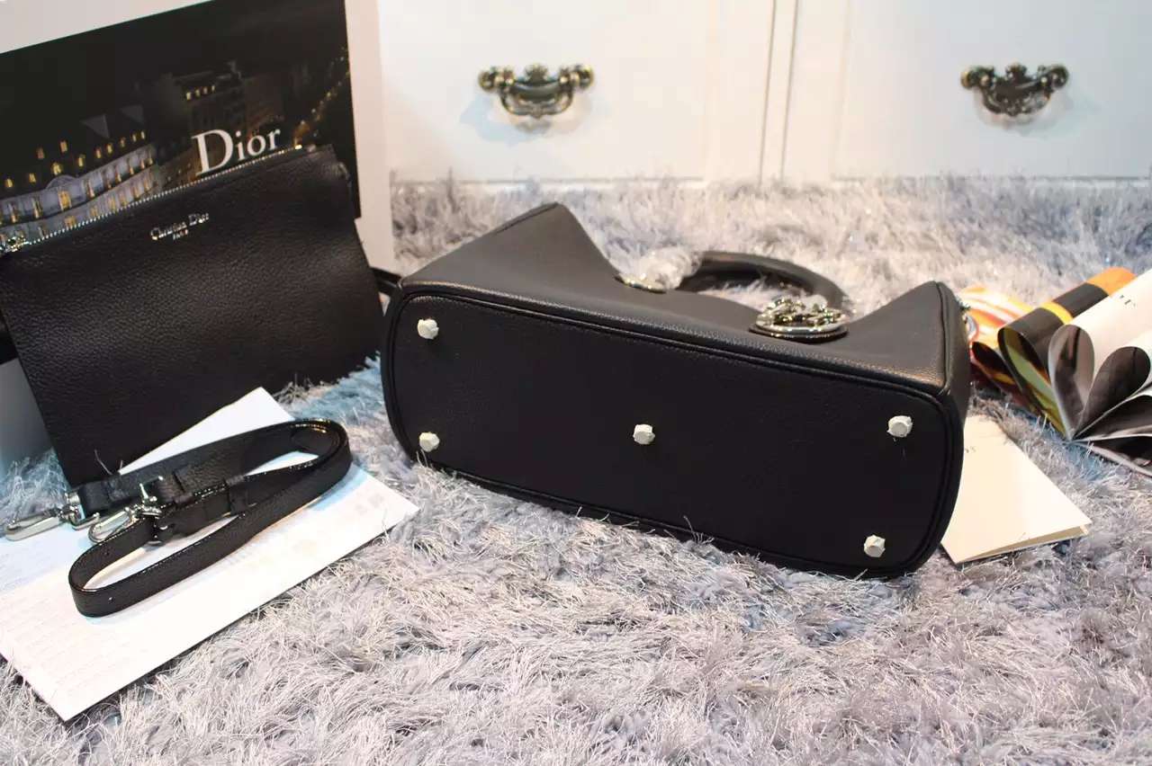 一件代发货 DIOR迪奥黑色进口顶级荔枝纹牛皮 Dior Diorissimo VIP中号女包32CM