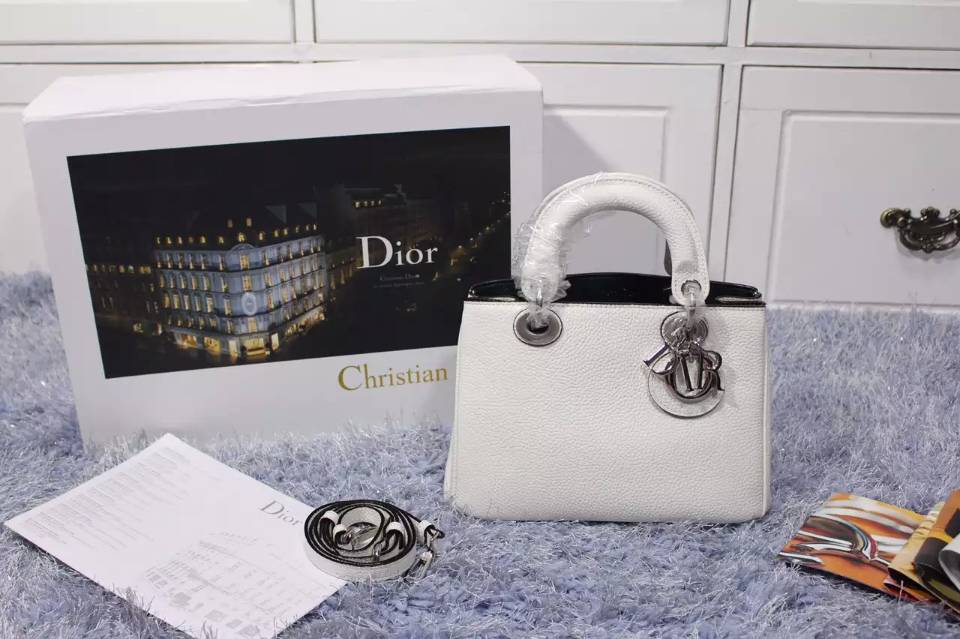 奢侈品包包货源 高仿迪奥女包 Dior Diorissimo Vip小号白色原版荔枝纹牛皮手提包23CM