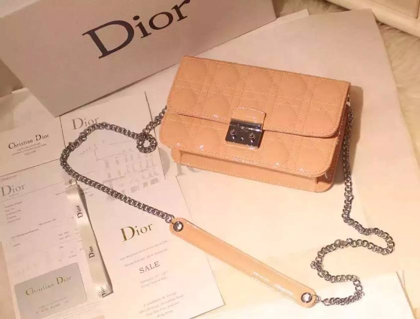 厂家直销 迪奥Dior杏色原版顶级漆皮 MISS DIOR MINI链条单肩包斜挎女包21CM