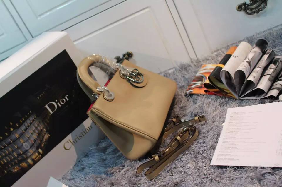 广州迪奥DIOR包包批发 Dior Vip小号杏色原版顶级平纹牛皮女包 23CM
