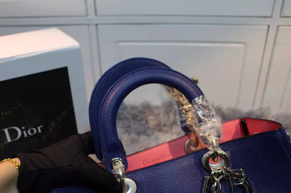 广州迪奥女包批发 蓝色顶级荔枝纹牛皮 Dior Diorissimo Vip中号32CM
