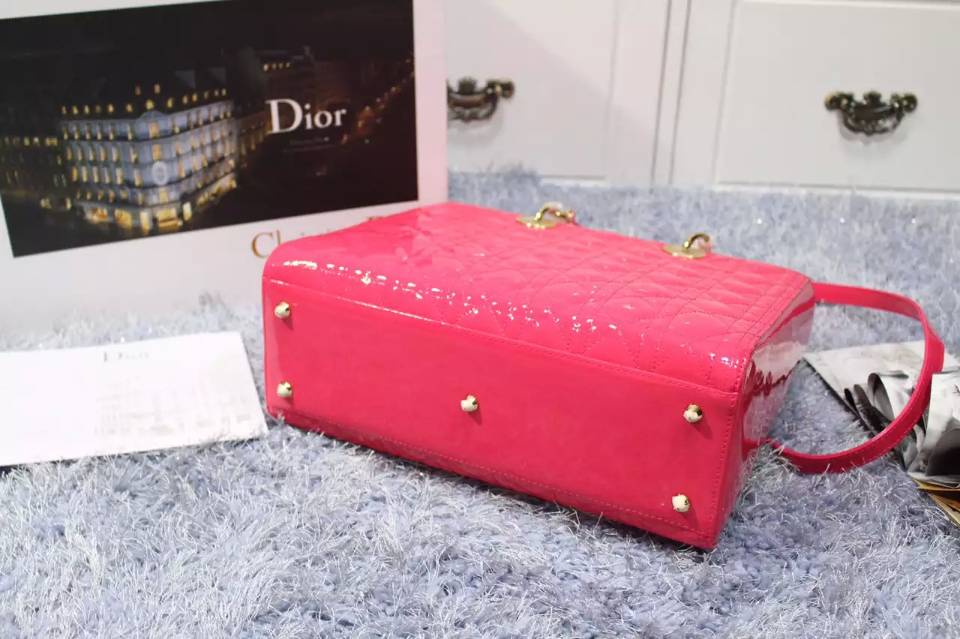 广州包包批发 迪奥Dior玫红色金扣原版顶级漆皮七格戴妃包 厂家直销