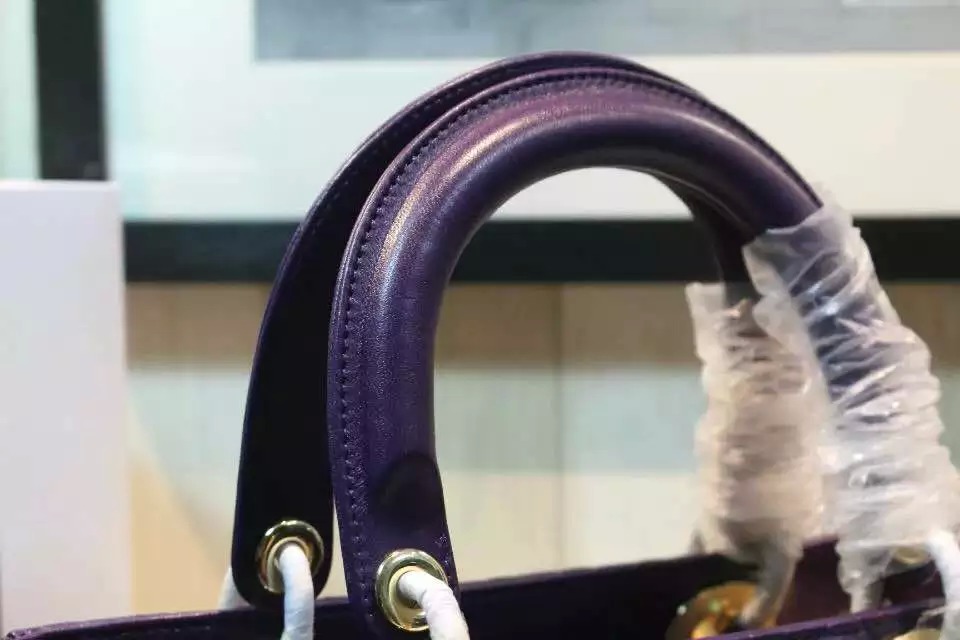 迪奥DIOR 五格戴妃包金扣葡萄紫色进口原版顶级羊皮 高档真皮手提女包