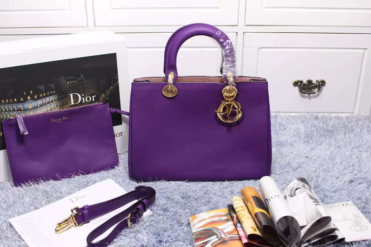 DIOR迪奥高仿包包批发 葡萄紫进口原版顶级平纹牛皮 Dior Diorissimo VIP中号32CM