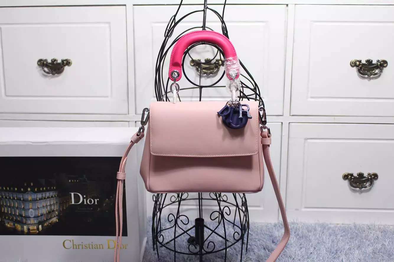 21CM Dior迪奥小蜜蜂小号 原版顶级牛皮胭脂粉拼玫红拼深蓝 明星同款女士手提包斜挎包