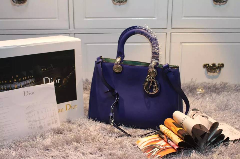 Dior迪奥 蓝色进口原版平纹牛皮 Diorissimo Vip中号32CM 时尚手提女包