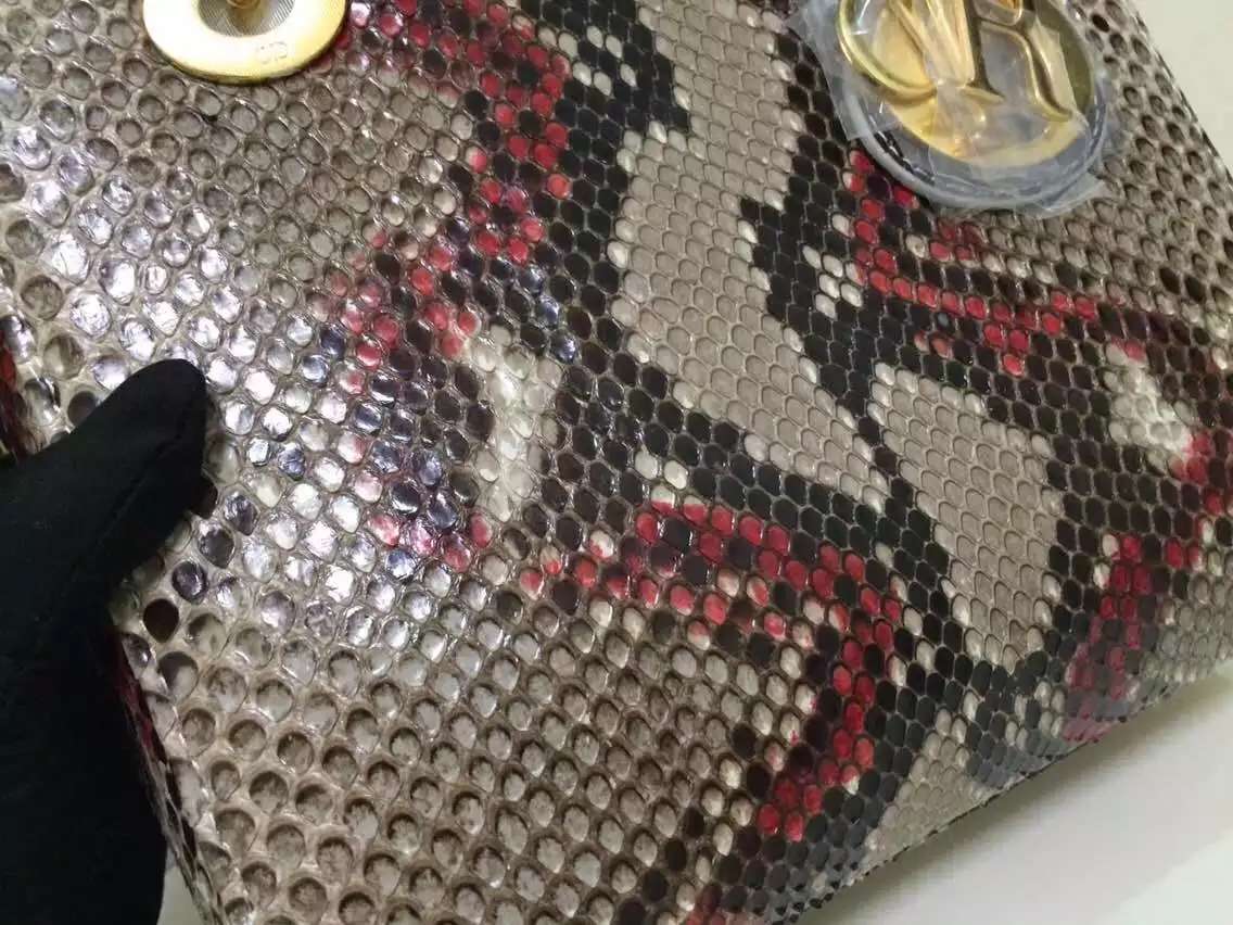 2015新款女包 Dior迪奥非洲蟒蛇皮戴妃包中号彩色款 奢侈品女包代购