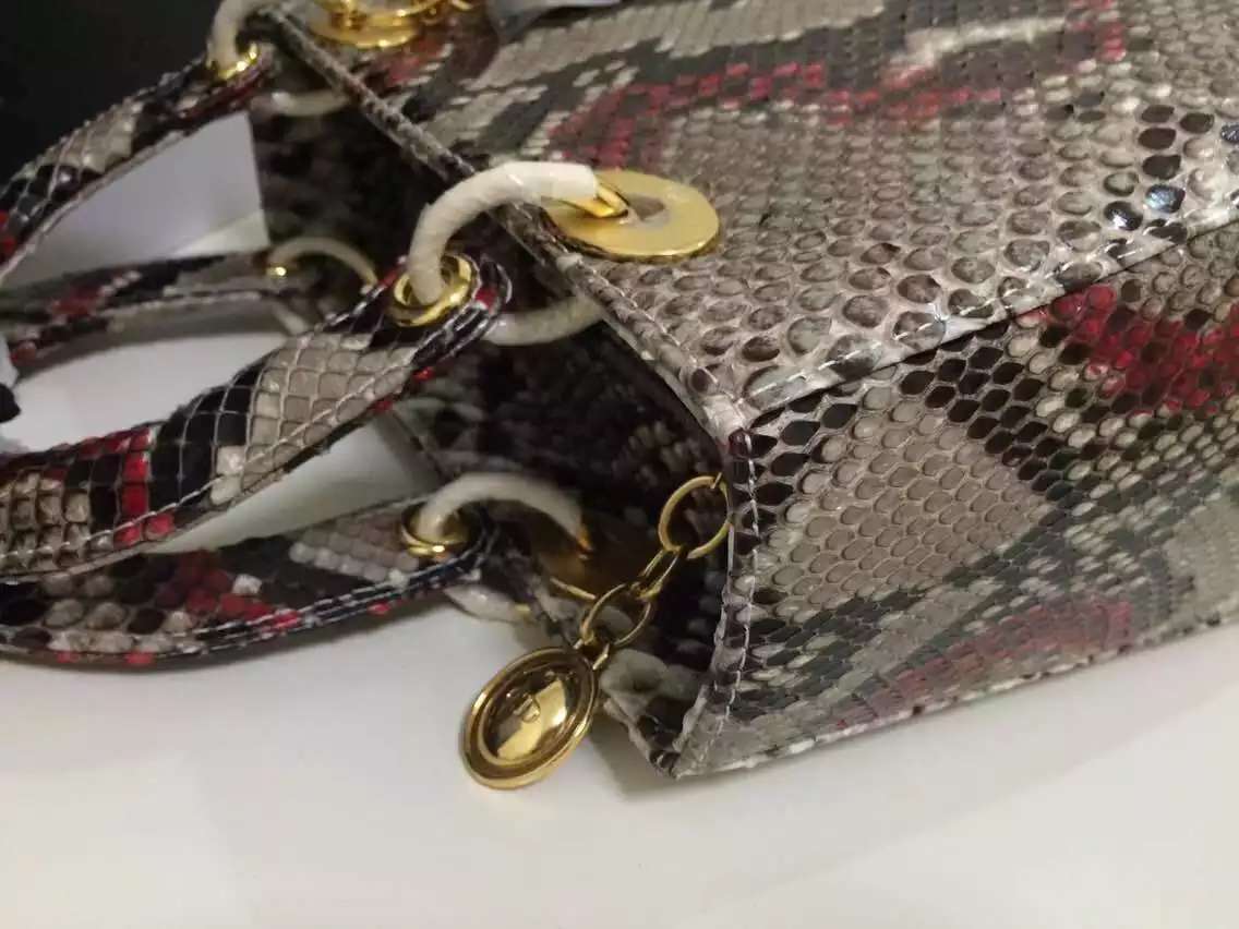 2015新款女包 Dior迪奥非洲蟒蛇皮戴妃包中号彩色款 奢侈品女包代购