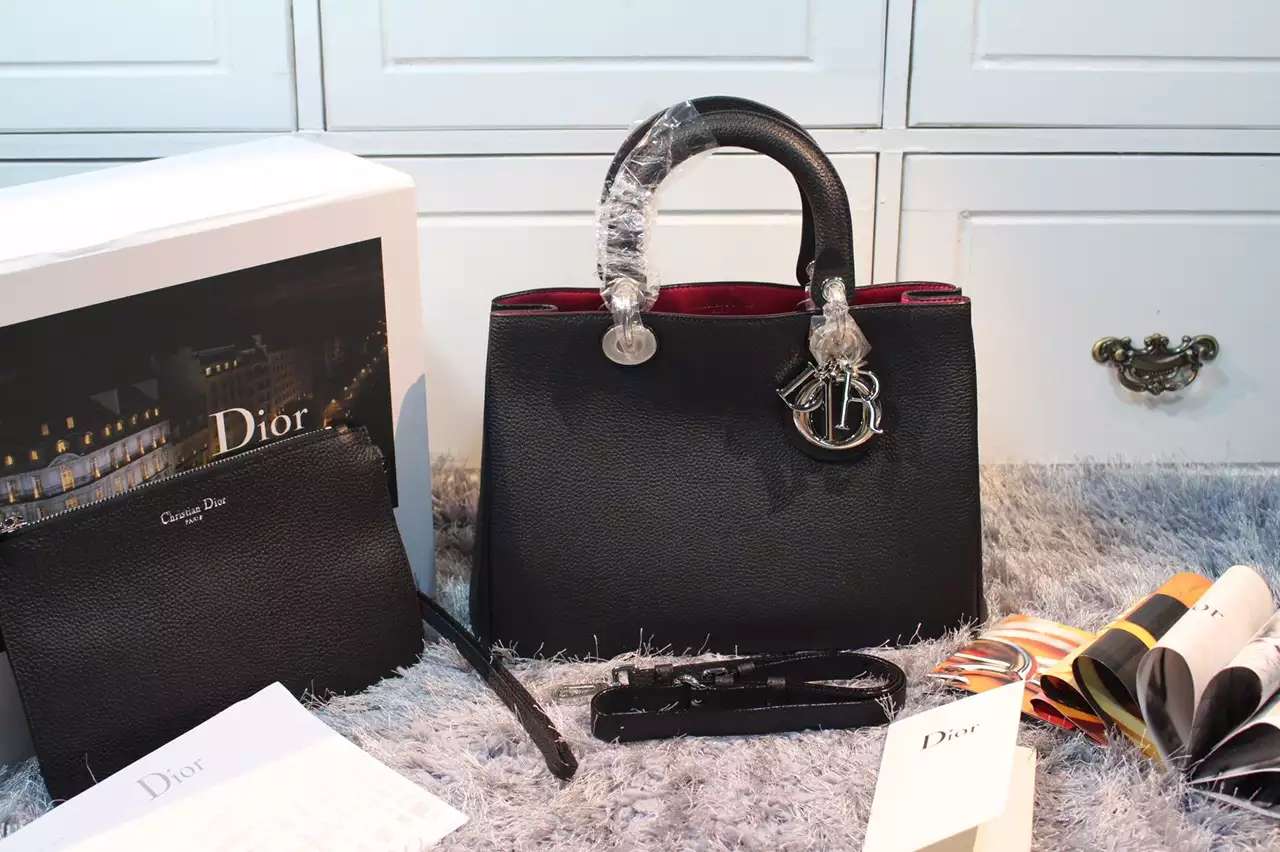 一件代发货 DIOR迪奥黑色进口顶级荔枝纹牛皮 Dior Diorissimo VIP中号女包32CM
