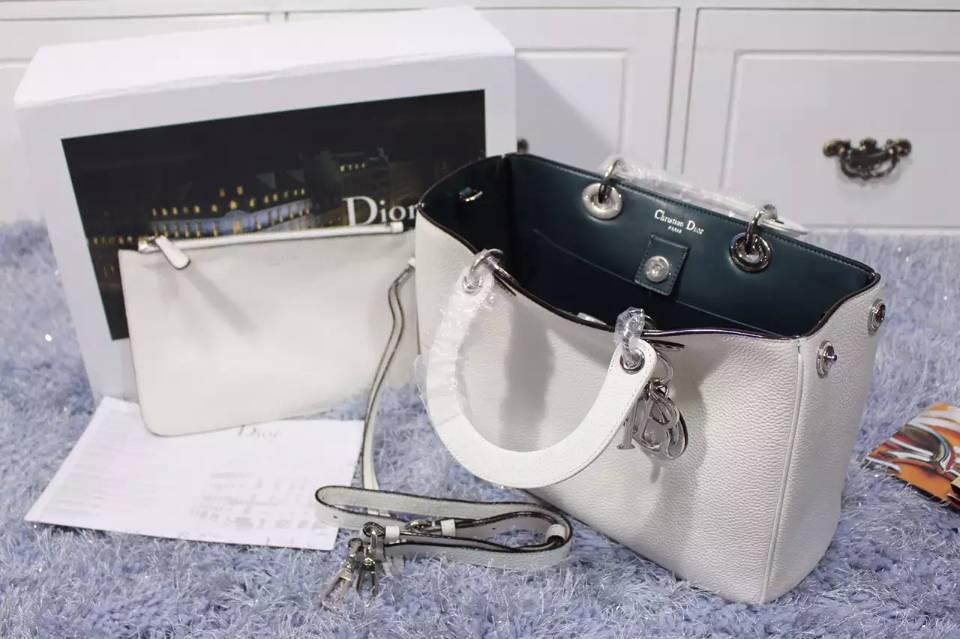 Dior Diorissimo迪奥Vip系列中号 原版顶级荔枝纹牛皮手提女包 白色 32CM