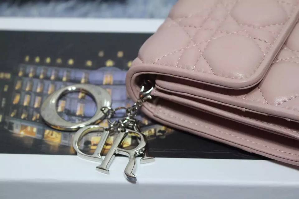 厂家直销 迪奥DIOR原版皮钱包 浅粉色顶级羊皮菱格长款女钱夹时尚手包