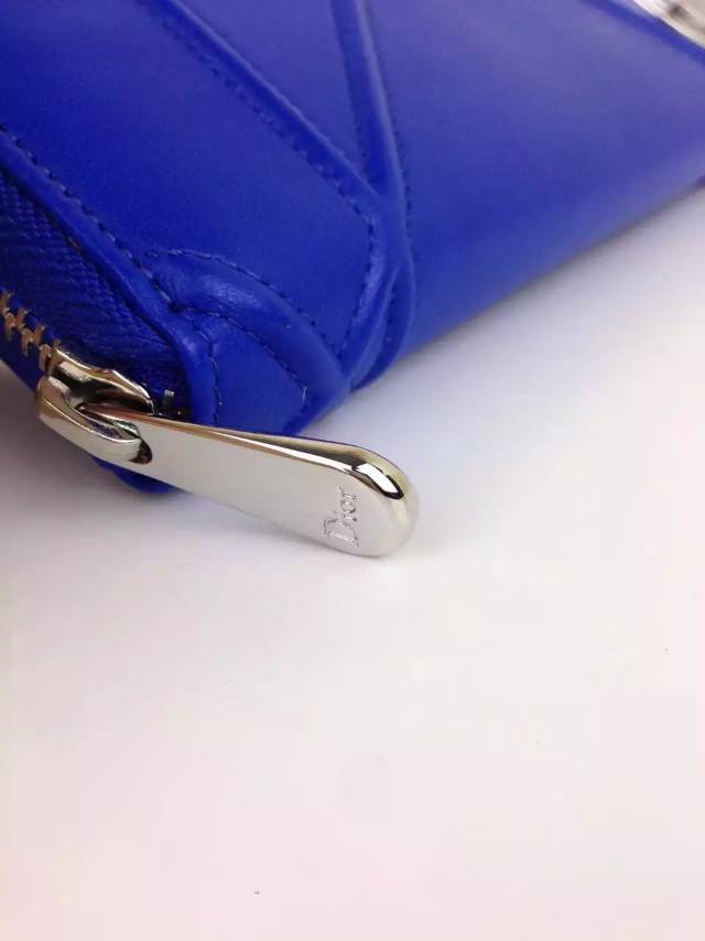 厂家直销 DIOR迪奥2015新款徽章款长款钱夹 电光蓝顶级羊皮女士拉链钱包手包