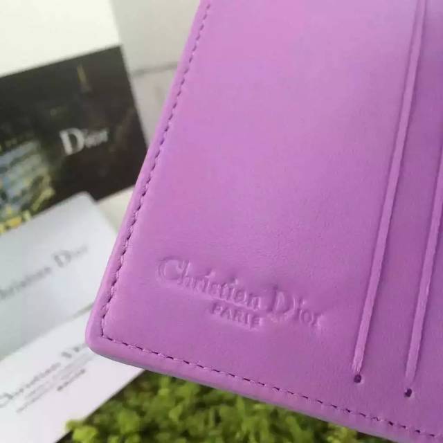 迪奥DIOR钱包 原版顶级紫色漆皮三折短款女款钱夹钱包
