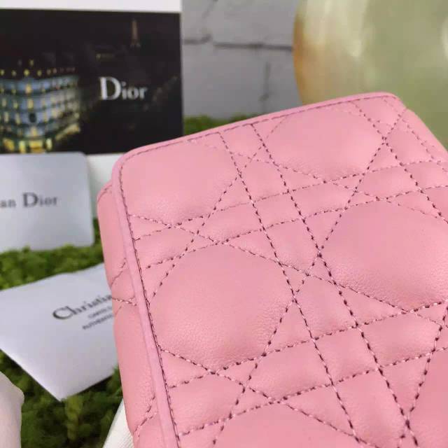 迪奥钱包批发 Dior原版顶级羊皮三折钱夹 女士短款钱包新款 粉色