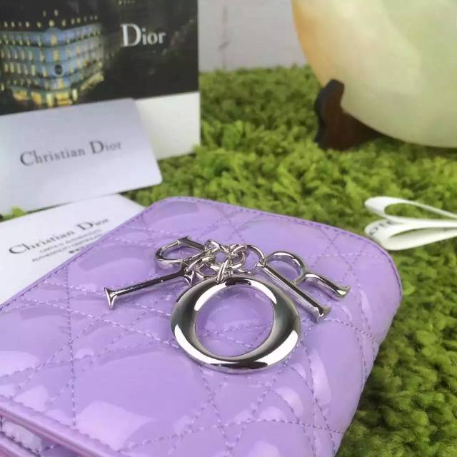 迪奥DIOR钱包 原版顶级紫色漆皮三折短款女款钱夹钱包