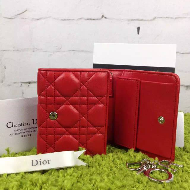 2015新款女士钱包 DIOR迪奥红色原版顶级羊皮菱格三折短款钱夹钱包
