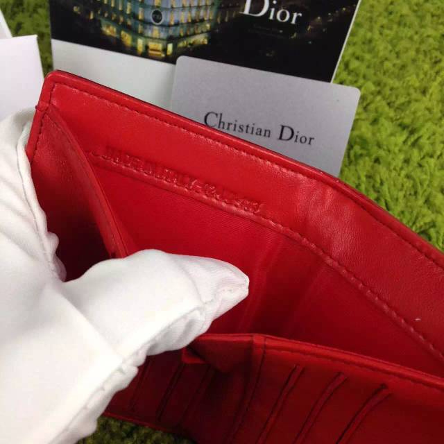 厂家直销 迪奥DIOR 原版顶级漆皮三折钱夹 时尚女士红色短款钱包卡包