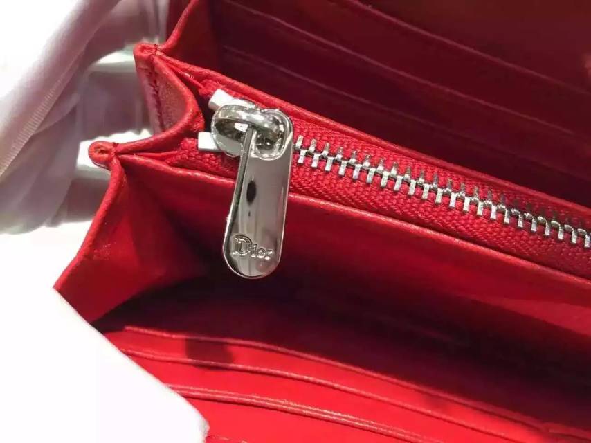 一件代发货 DIOR迪奥红色原版顶级羊皮锁扣女士长款钱包手包