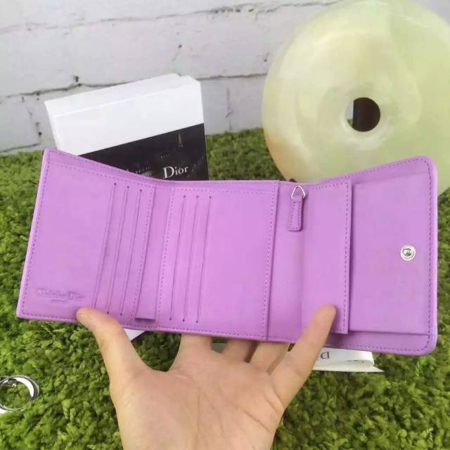 广州白云皮具城 迪奥DIOR新款三折短款钱包 紫色顶级原版羊皮女款钱夹卡包