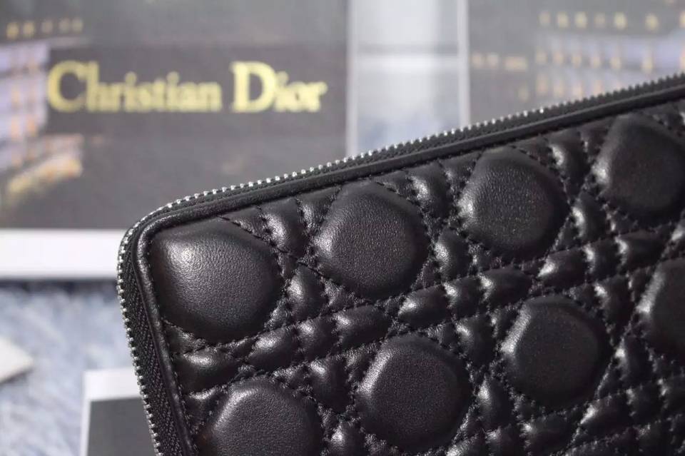 一件代发货 迪奥DIOR 黑色原版顶级羊皮菱格长款钱夹拉链钱包手包女款
