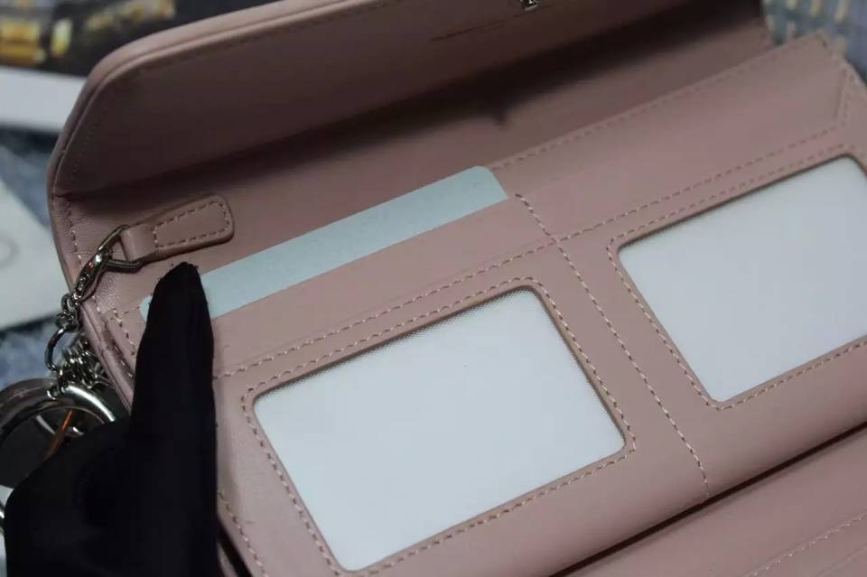 厂家直销 迪奥DIOR原版皮钱包 浅粉色顶级羊皮菱格长款女钱夹时尚手包