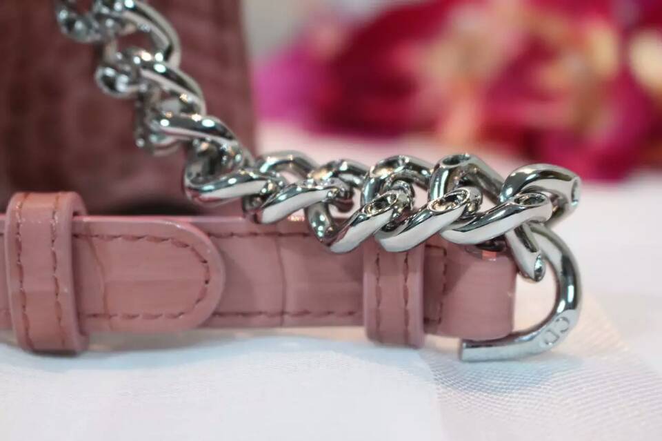 一件代发 迪奥Dior Ama鳄鱼纹原版皮链条单肩斜挎女包25cm 粉色