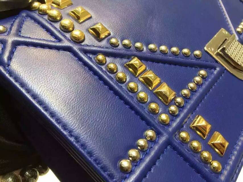 厂家直销 Dior新款包包 迪奥Ama蓝色原单羊皮铆钉肩背包25cm