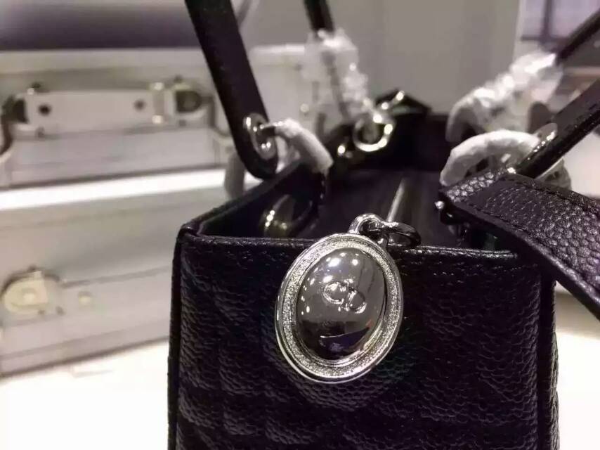 Dior女包代购 迪奥经典款五格戴妃包 黑色 顶级球纹皮