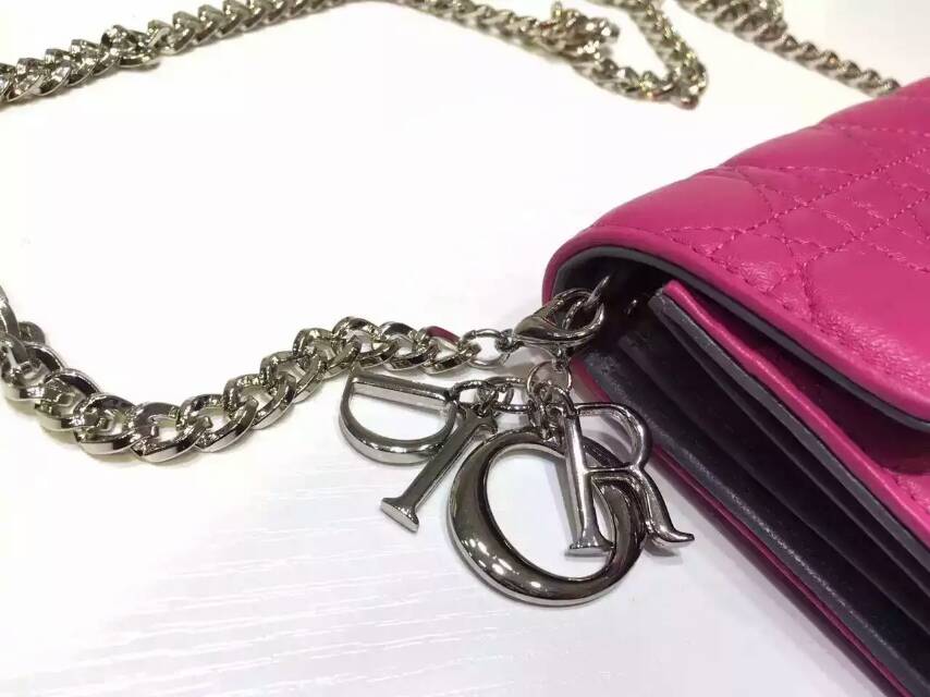 迪奥包包官网 Christian Dior进口原版羊皮两折钱包链条包 玫红