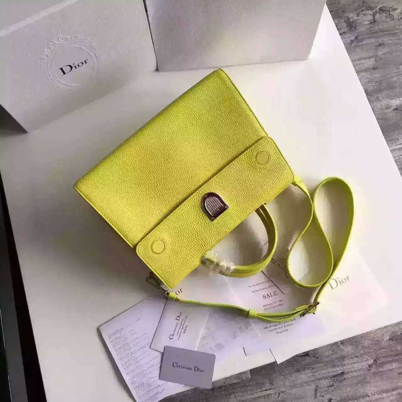 Christian Dior迪奥巴黎走秀款Diorever手提包斜挎包30cm 黄色荔枝纹牛皮