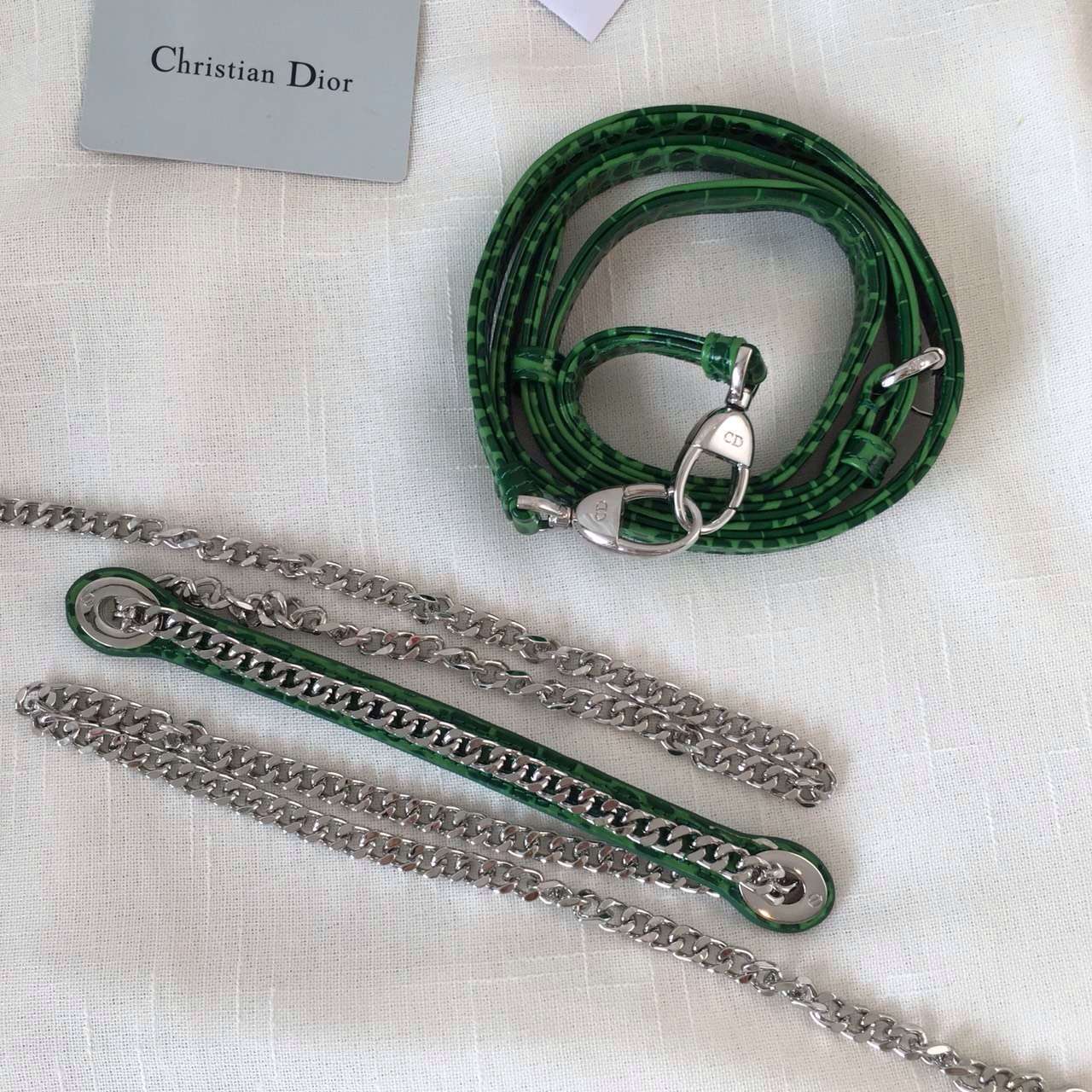 Dior迪奥包包官网 Lady Dior进口小牛皮压鳄鱼纹三格戴妃包 马卡龙绿色