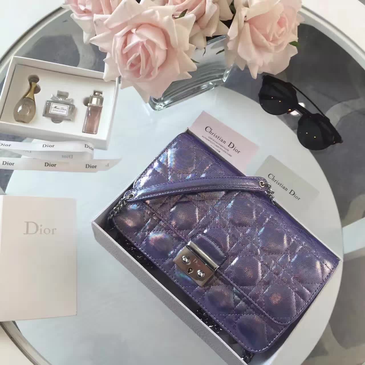迪奥包包价格 Miss Dior布纹皮系列 紫色链条肩背包