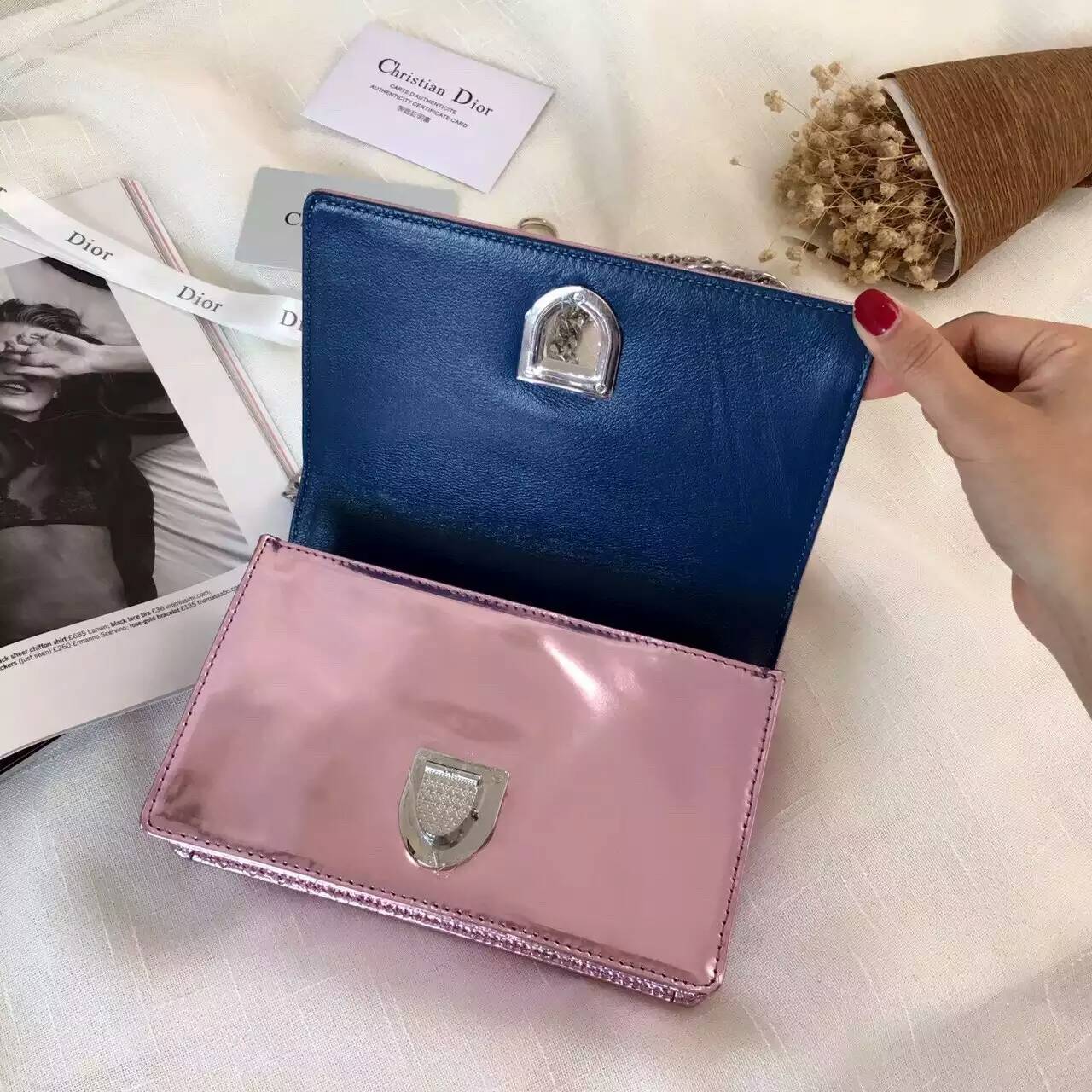 迪奥包包官网 Dior夏季新款小香款链条斜挎包18cm 粉色原版皮