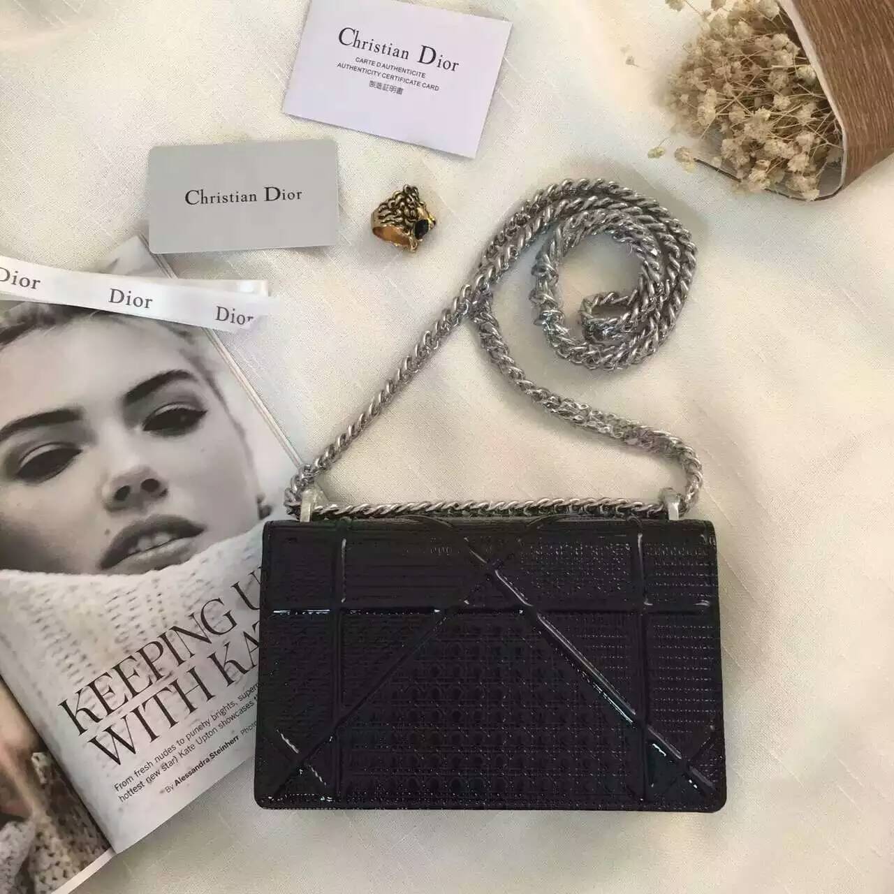 迪奥女包价格 Diorama黑色原版皮夏季新款斜挎小包18cm