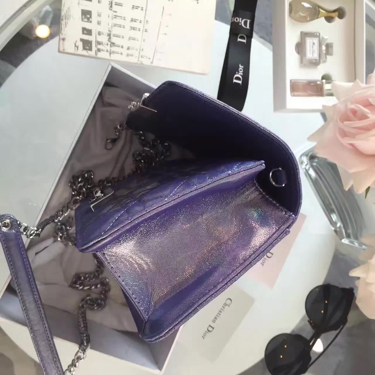 迪奥包包价格 Miss Dior布纹皮系列 紫色链条肩背包