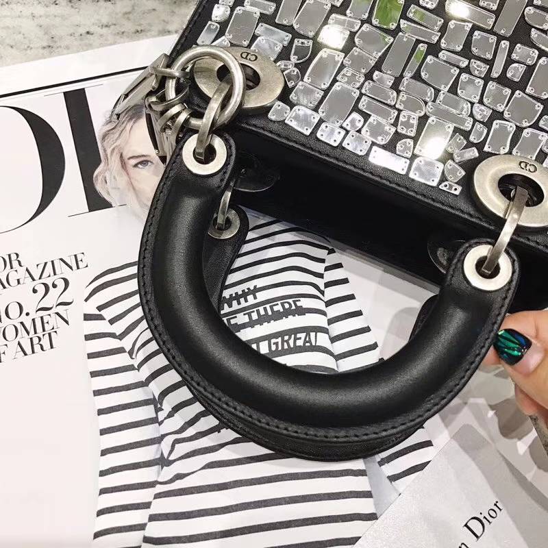 Dior限量款包包 迪奥2018新款镜面碎片装饰迷你戴妃包手提单肩女包17cm