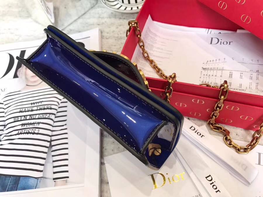 迪奥2018新款包包 蓝色镜面系列mini Jadior链条单肩女包手包18cm