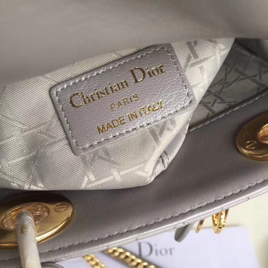 Lady Dior mini17CM 迪奥灰色小羊皮菱格三格迷你戴妃包手提女包 金扣