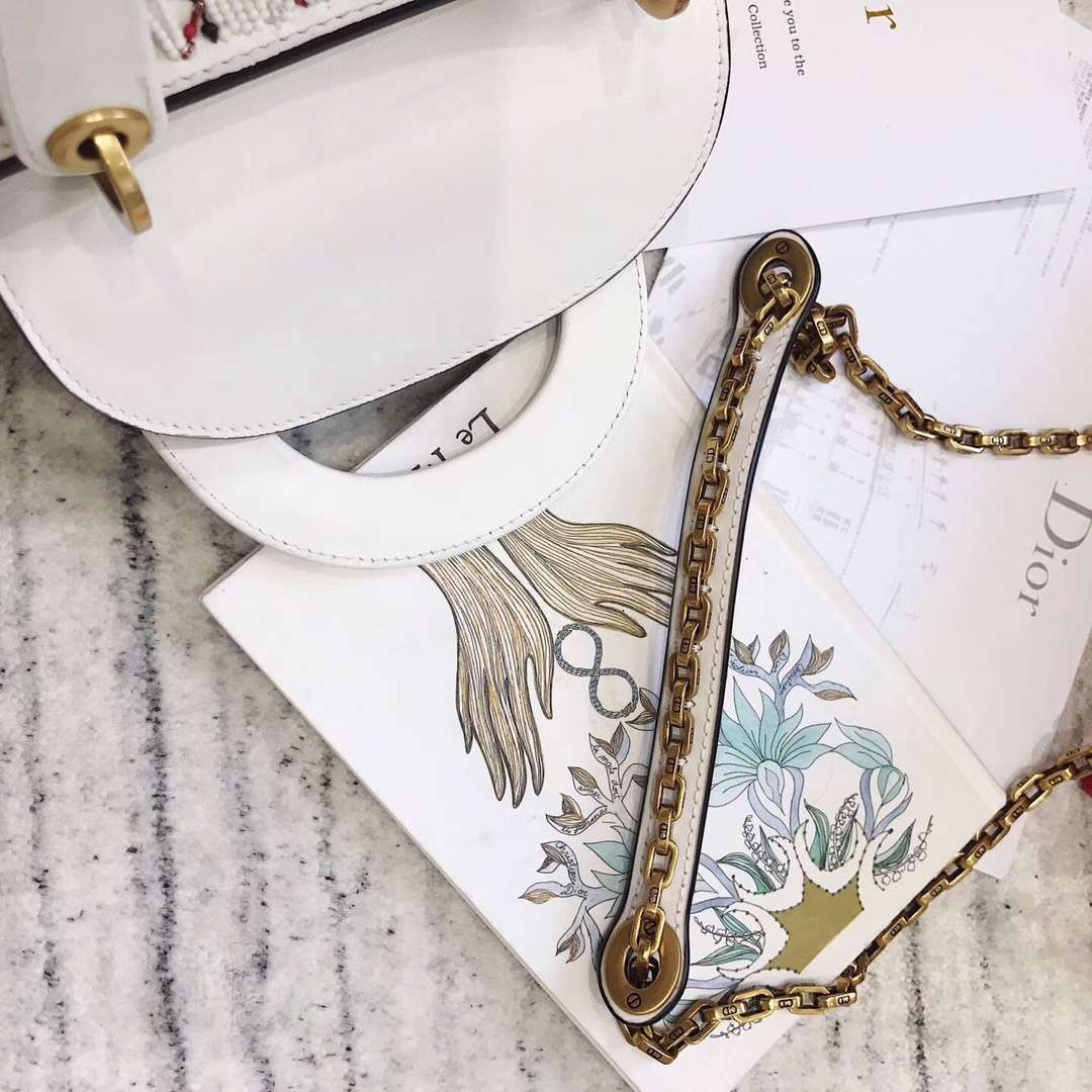 迪奥2018新款包包 Dior白色绣珠流苏迷你戴妃包Lady Dior mini17CM
