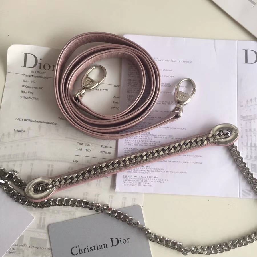 Dior包包批发 迪奥顶级小羊皮三格Lady Dior mini迷你戴妃包17CM 粉色银扣