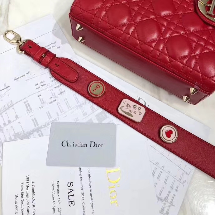 Lady Dior mini 迪奥红色进口磨砂皮料四格戴妃包菱格手提包20cm