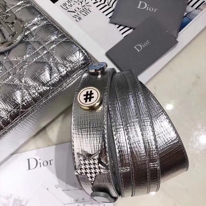 迪奥新款包包 Lady Dior mini 银色磨砂皮料徽章系列迷你戴妃包20cm
