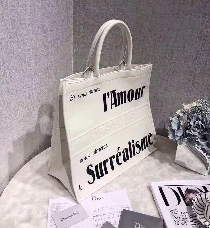 迪奥新款女包 Dior Book Tote原单皮料大容量手提包旅行袋42CM 白色