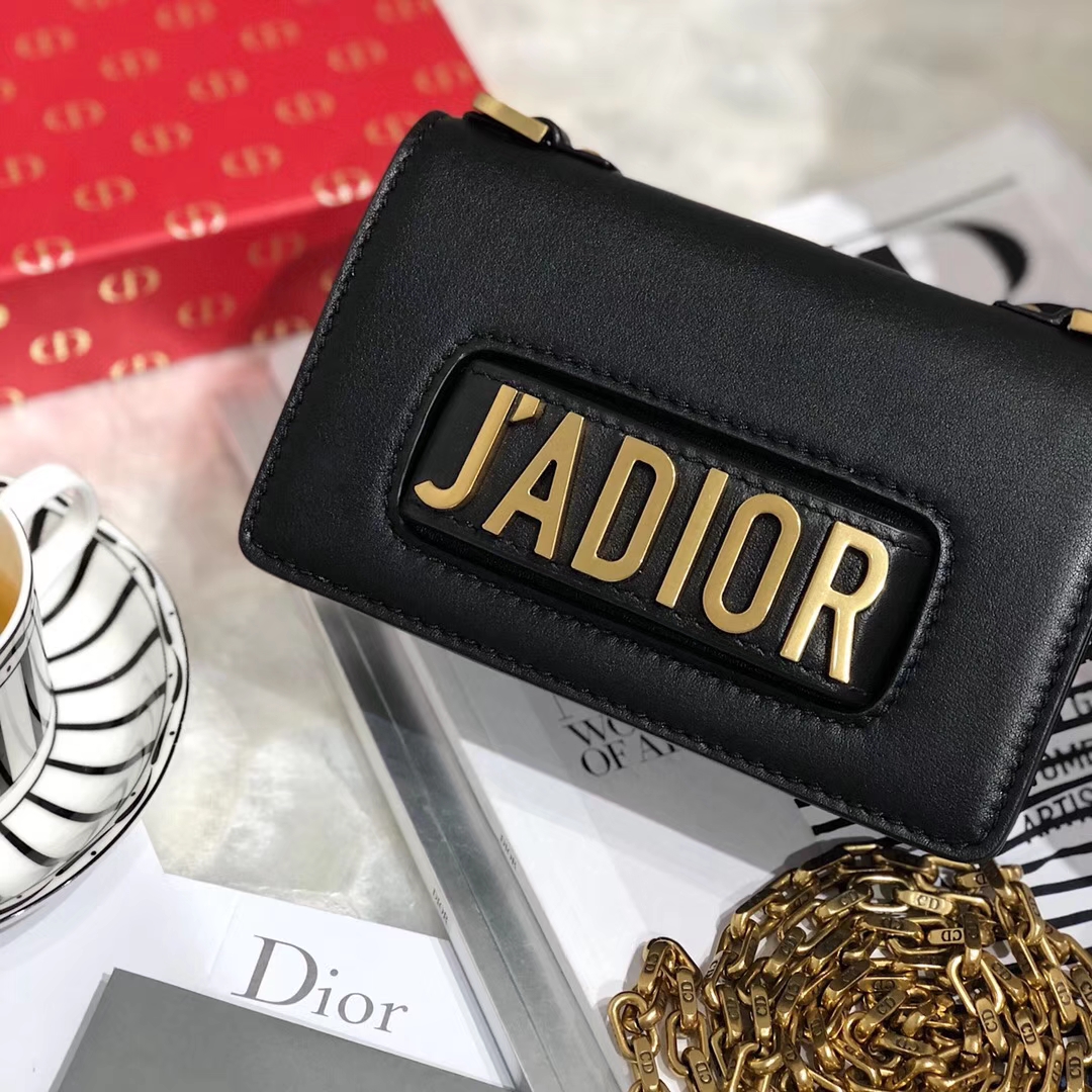 迪奥包包官网 Dior新款黑色牛皮Mini Jadior链条单肩包斜挎女包 金链