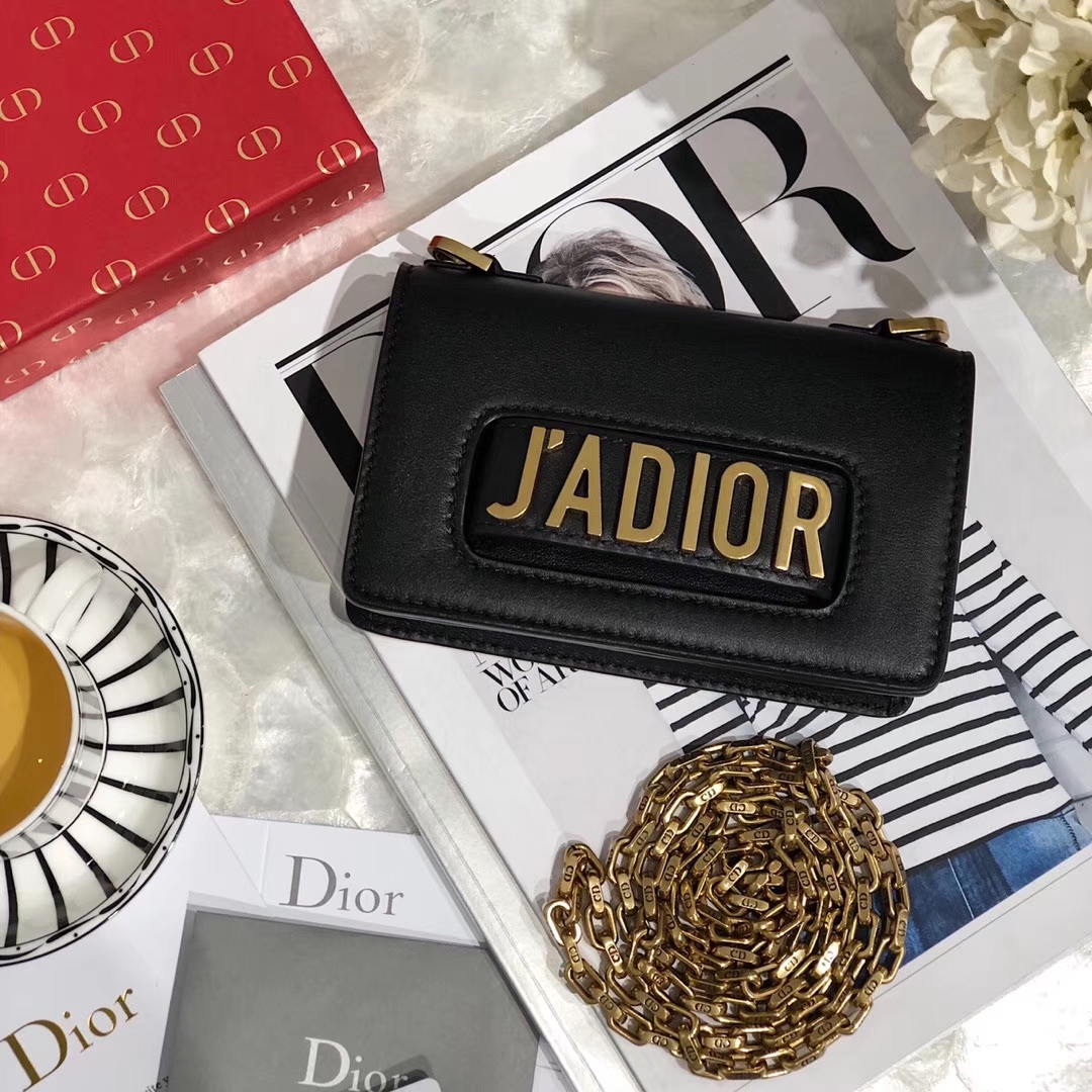 迪奥包包官网 Dior新款黑色牛皮Mini Jadior链条单肩包斜挎女包 金链