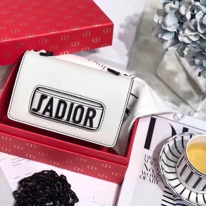 Mini Jadior Dior迪奥So Black极致黑系列白色牛皮链条手包单肩包18CM